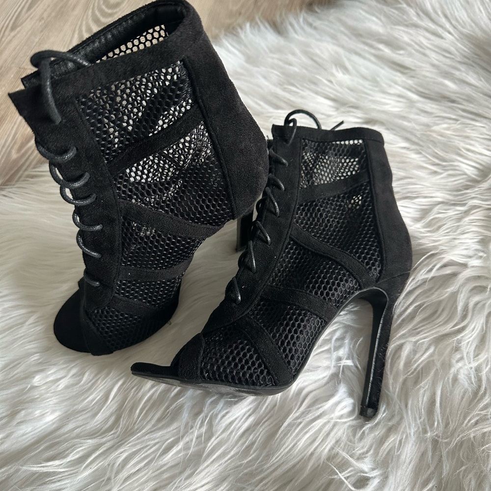 Women's Black Mesh Lace-Up Heels / Dance Shoes for Salsa, Bachata or Heels